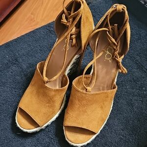 Suede Lace-Up Wedge Sandals